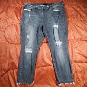 Judy Blue Women's Size 24W High Waist Wide Leg Crop Denim Jeans Raw Hem Dark/Blk